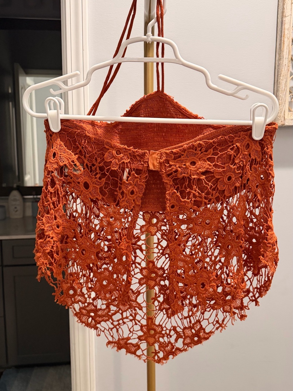 Free People Rust Orange Crochet Floral Crop Top - Picture 2 of 4
